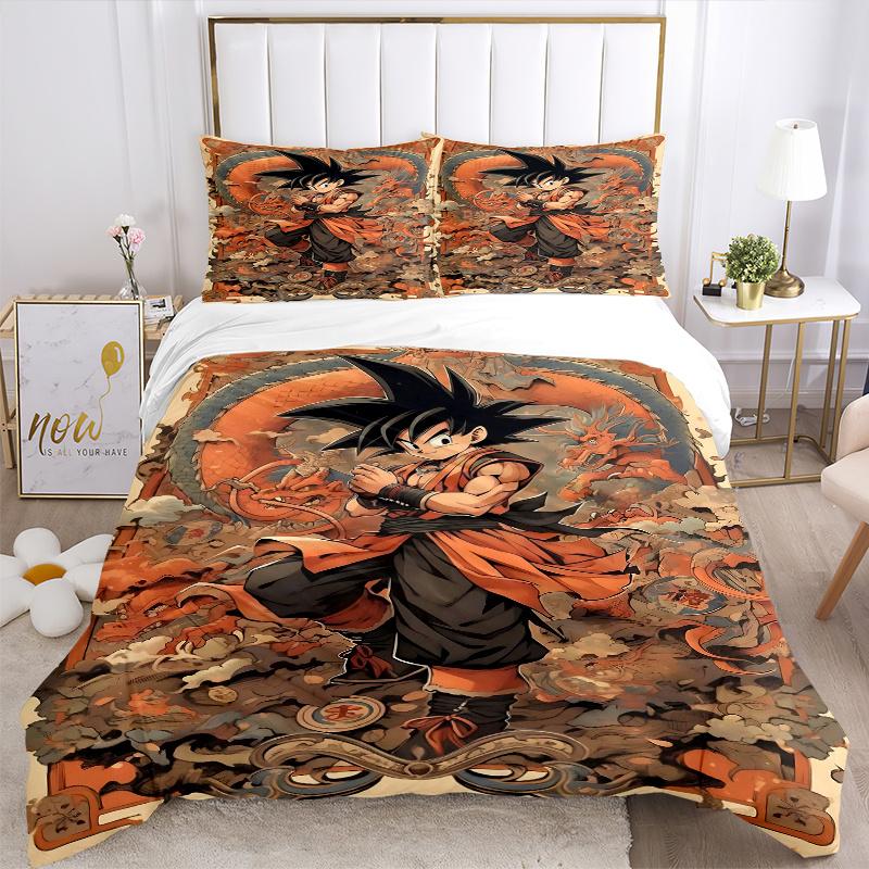 3pcs Goku's Epic Journey Dragon Ball Z Print Bedding Set (1 Cover + 2 Pillowcases, Without Inserts), This Printed Bedding Set is Soft and Co