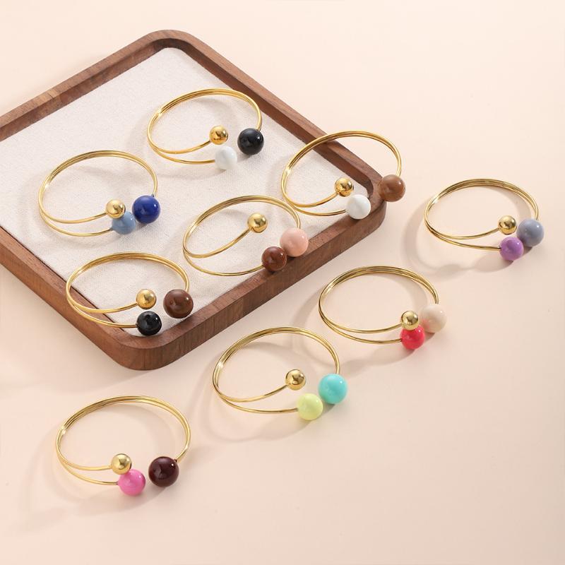 Joyful Candy Style Enamel Ring Adjustable Round Ball Shape Stainless Steel Non-Tarnish Jewelry for Women Casual Daily Wear