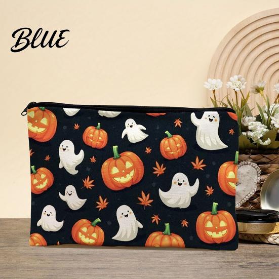 Odolný plátěný držák na psací potřeby Halloweenská úložná taška s potiskem dýně a ducha Odolná kompaktní na malé předměty Velkokapacitní kosmetická taštička,