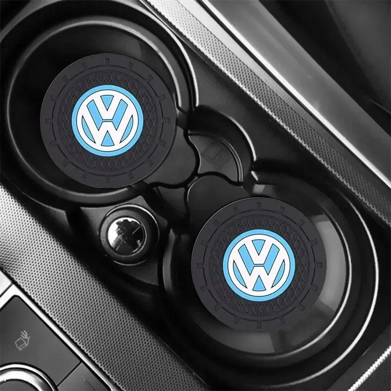 New 2pcs Car Coaster Pads PVC Water Cup Anti-slip Mat for Volkswagen Golf Passat Jetta Touareg Tiguan Polo Caddy GTI Lavida