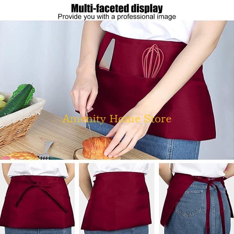F26C Spill Resistant Lightweight Black Polyester Waist Tied Cooking Apron