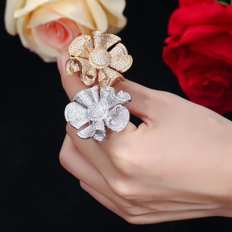 J0089 High-End Banquet Ring, Full Of Zircon Personalized Flower Ring