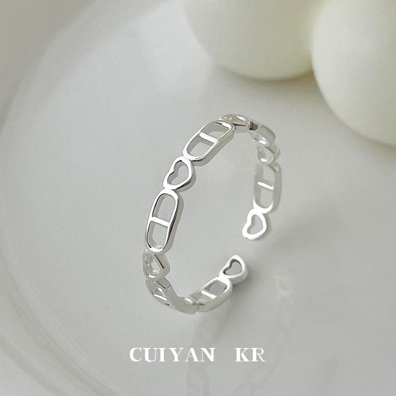 Cuiyan S925 Серебро Корейское Сердце Пятачок Женское Нишевый Дизайн Универсальное Кольцо Adjustable