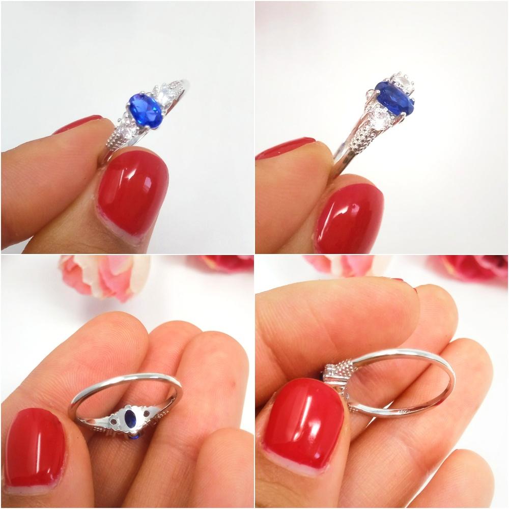 Blaue ovale Saphirringe für Frauen, runde weiße Zirkonia, 925er Sterlingsilber, Mädchenringe