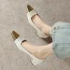 Fashion 2024 LeShion Of Chanmeb Real Leather Women Slingbacks Pumps Block Medium Heels Designer Mix-color Shoes Beige Nude Pumps Office