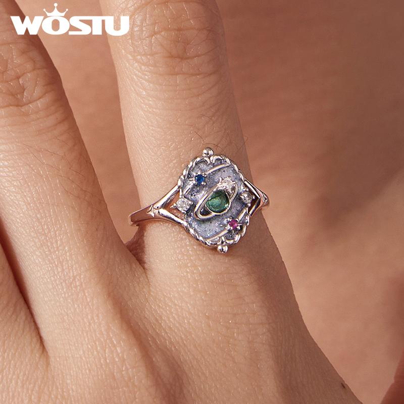 WOSTU 925 Sterling Silver Tarot Card 'The World' Ring For Women S925 Silver Adjustable Rings Mystical Jewelry Tarot Lovers Gift