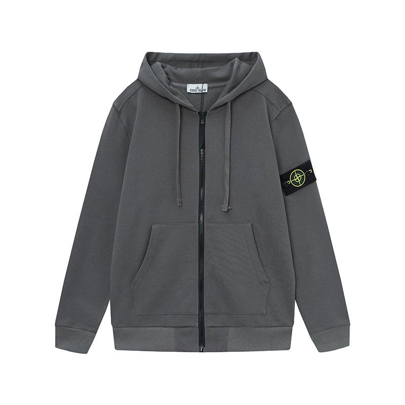 Stone Island Classic Zip Sweatshirt with Sleeve Badge - Unisex Casual Solid Color