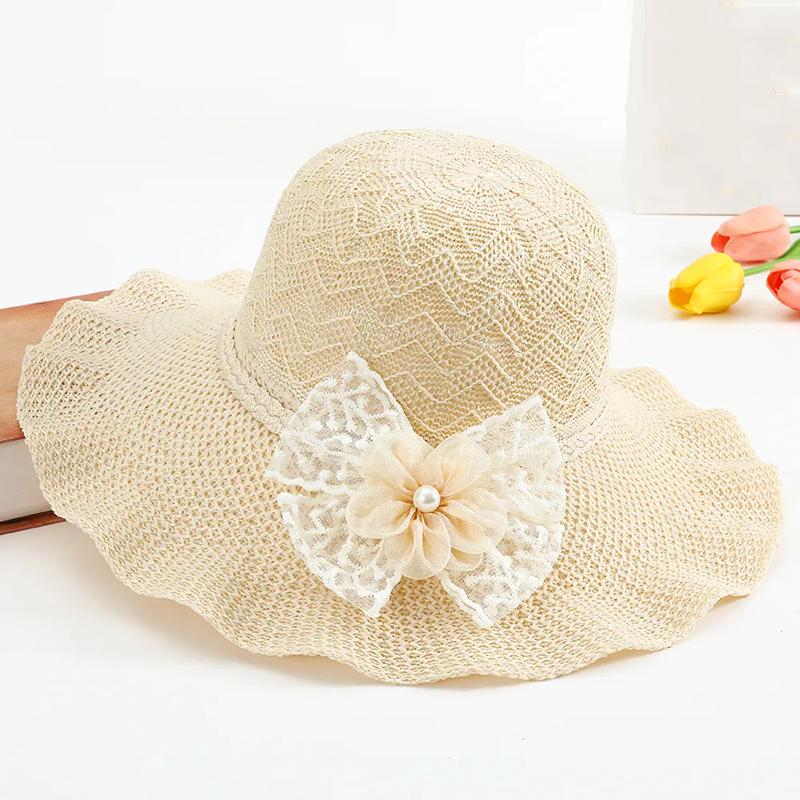 

WTEMPO Дышащие шляпы с жемчужным бантом на весну и лето, женские повседневные элегантные универсальные шляпы с широкими полями для путешествий и пляжа 1pc бежевый