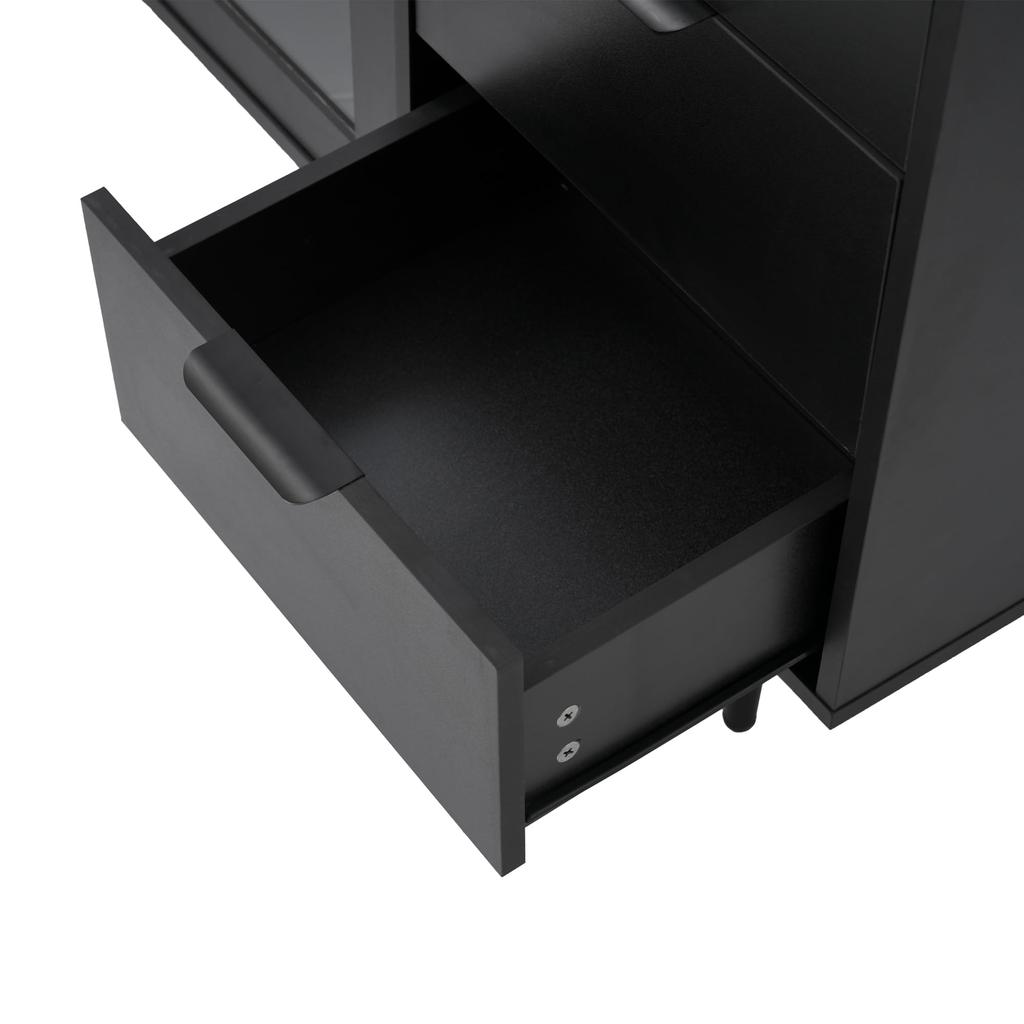 Sideboard with 3 Drawers and 2 Doors, Chest of Drawers with Glass Door and Metal Feet, Buffet for Dining Room, Living Room or Hallway, 120x38 X79.5 Cm, Black