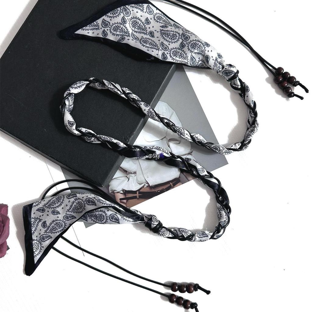 Bohemian Ethnic Silk Scarf Waist Belt for Women: Woven Ribbon, Leather Accent, Perfect with Jeans and Skirts