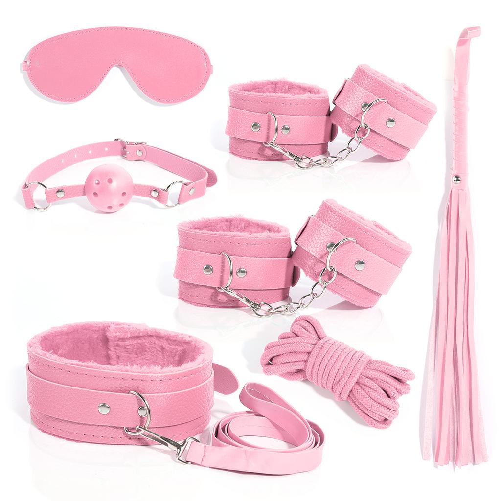 BDSM Bondage Bundle Set Leather Plush Blindfold Handcuffs Whip Nipple Clip Adult Sex Toys Women Erotic Restraint Game Kit