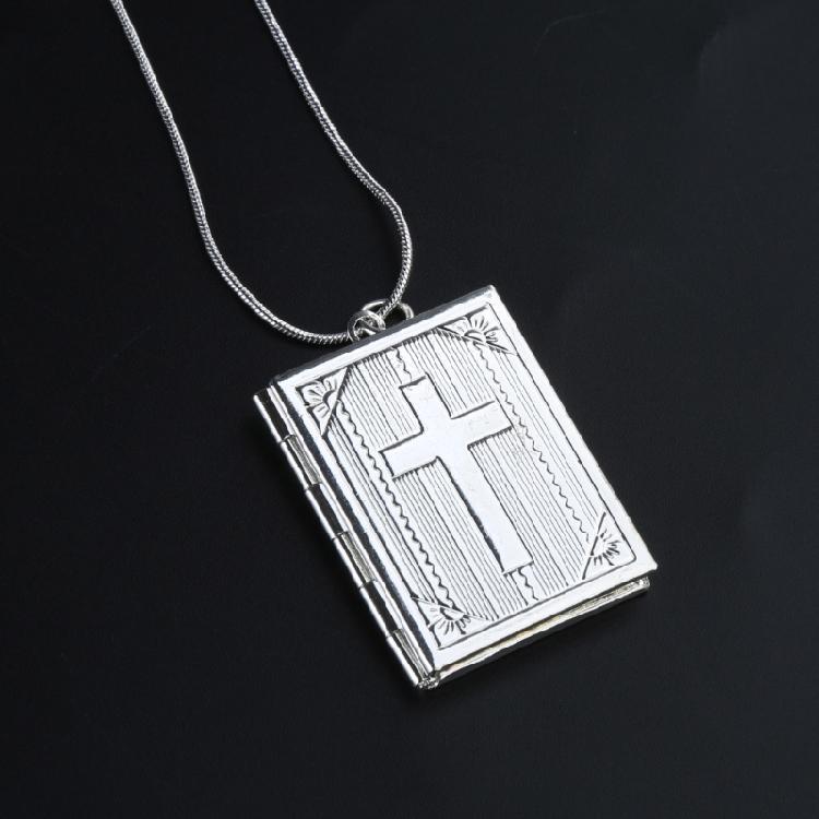 Necklace Pendant Hinged Book Cross Charm Necklace Religious Gifts for Women Girl