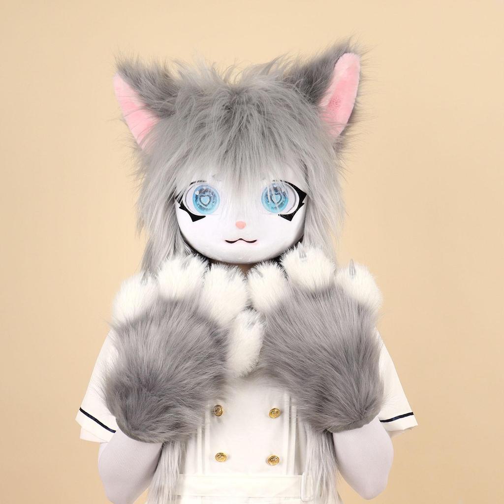 Plush Fursuit Cat Head: Wearable Cute Lolita Cosplay with Ears