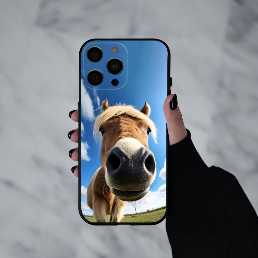 

Funny Art Horse Animal Phone Case For iPhone 17pro,16,15,14,13,12,11 Plus,Pro Max,XS,Soft Silicone Black Cover iPhone15plus