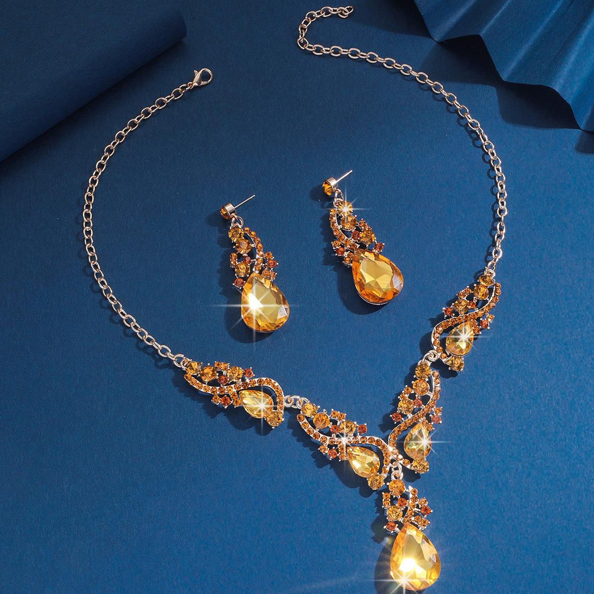 

Direct Alloy Rhinestone Set Necklace Earrings Two-Piece Set Wedding Jewelry Accessories Women