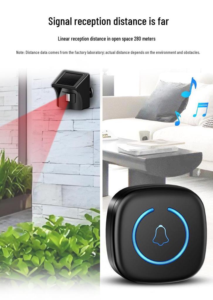 Wireless Solar-Powered Outdoor Driveway Alarm with Waterproof Infrared Sensor