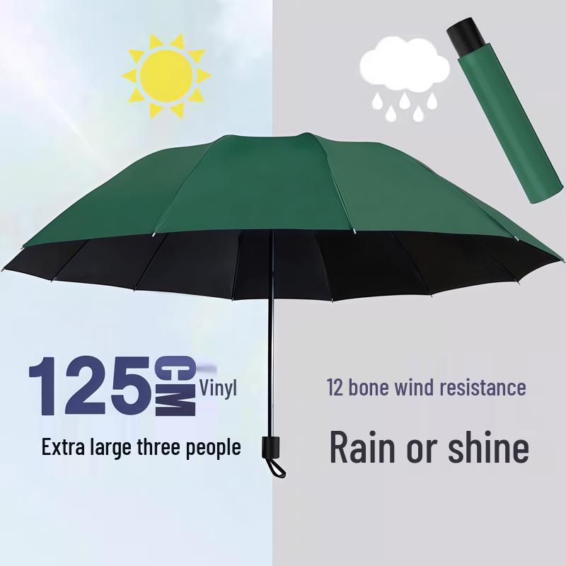 Large Dual-Use Umbrella for Sun and Rain, Manual Folding, Reinforced for Two, Black Glue Sunscreen, Suitable for Men and Women