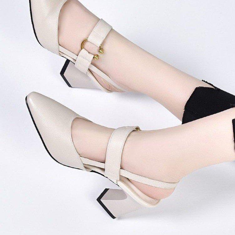 

Summer new casual high heel sandals Internet celebrity versatile thick heel empty high heels work workplace style women s shoes 42