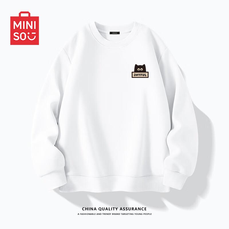 MINISO Men's Casual Crewneck Sweatshirt with Dazed Cat Logo
