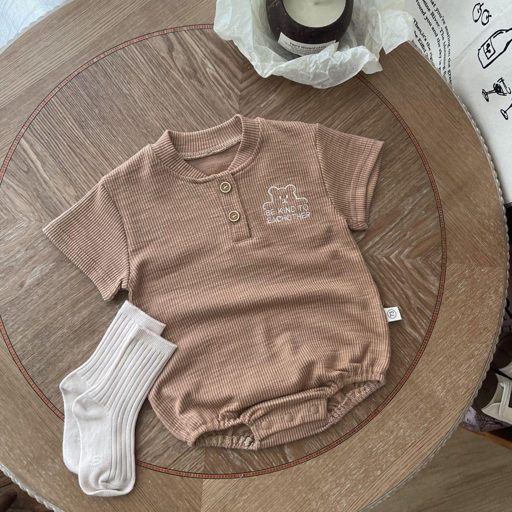 Baby Ribbed Cotton Short Sleeve Onesie for Boys and Girls - Breathable, Summer Bodysuit with Snap Crotch
