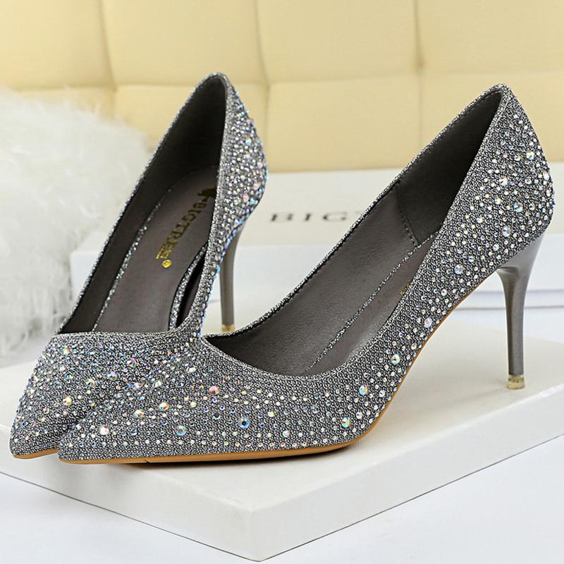 

Large size 43 Women Pumps Wedding Shoes Rhinestone Glitter Bride High Heels Stiletto 7 CM 10 CM Luxury Pumps Party shoes 34