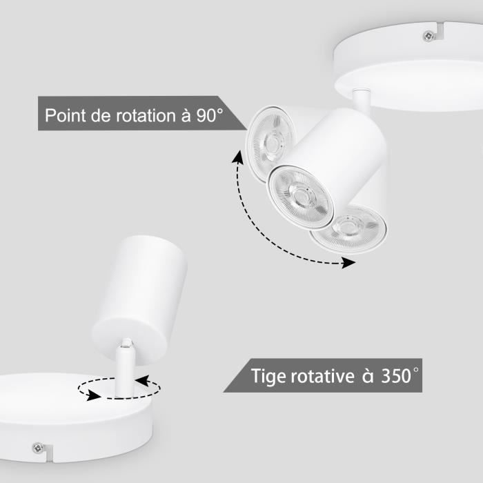 Plafonnier 2 spots - kambo - led blanc - gu10 - métal - articulé