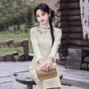 Long Sleeve Winter Cheongsam Dress Women Warm Fleece-Lined Modern Chinese Style Midi Length Stand Collar