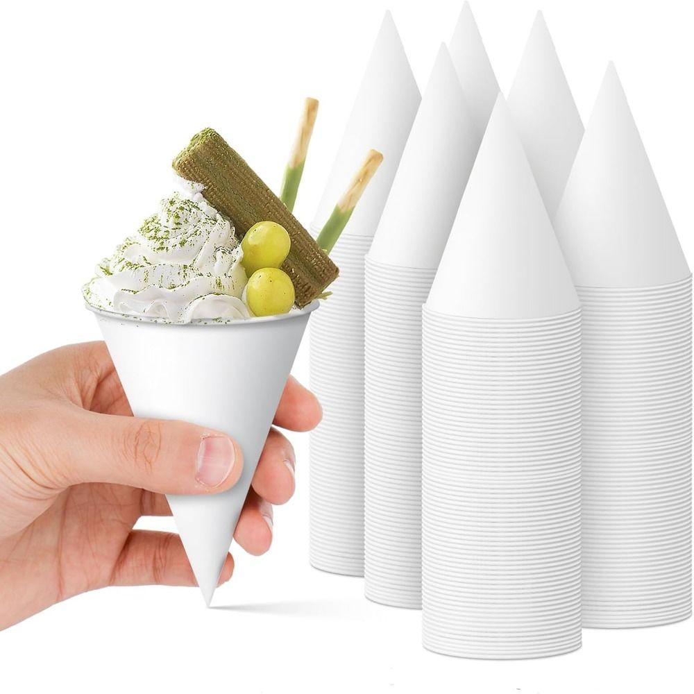 200Pcs Coated White Paper Cone Cups 3.7Oz/4.5Oz Cone Party Tableware Disposable Paper Cups  Slush