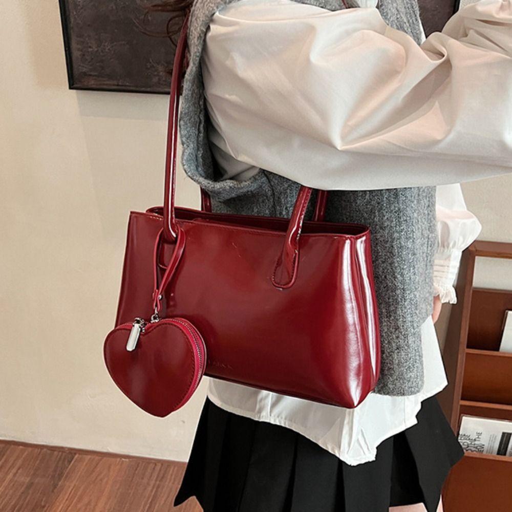 Solid Color Glossy Black Shoulder Bag Korean Style Small Square Bag French Underarm Bag Girls