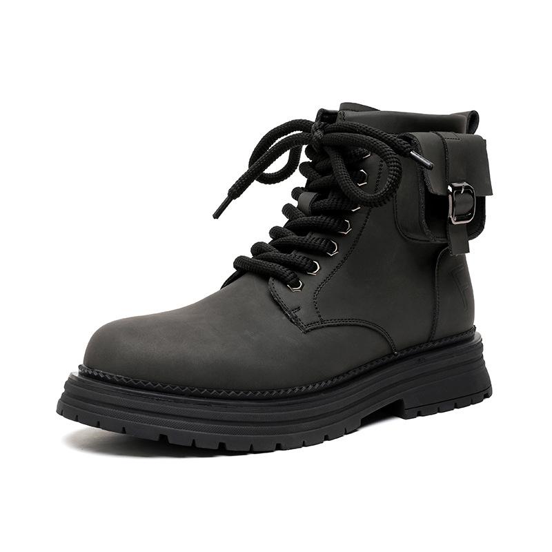 

Pocket decoration Martin boots Men s British style thick-soled heightening short boots Versatile kick not rotten Rhubarb boots 7779-R 38 чёрный