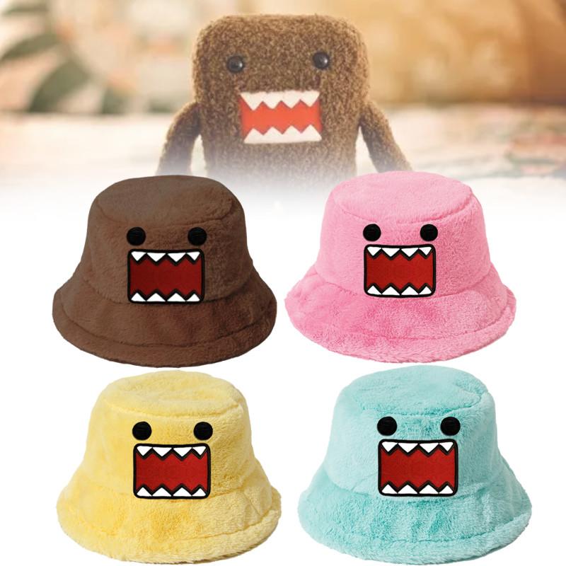 Domo Plush Kun Bucket Hat Cartoon Anime Warm Fluffy Flat Roof Cap For Women Men