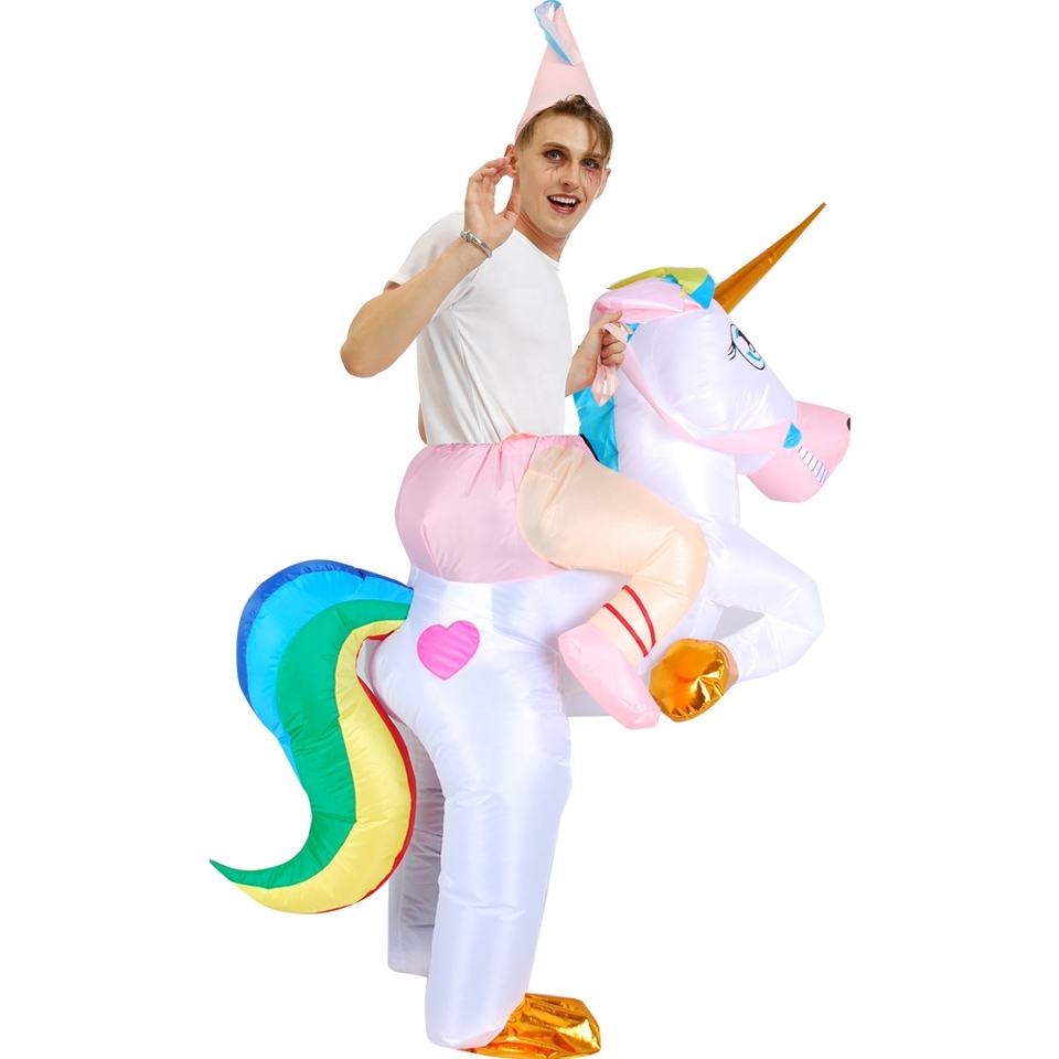 New Kids Colorful Unicorn Inflatable Costume Anime Suits Mascot Halloween Party Cosplay Costumes for Man Woman Boys Girls