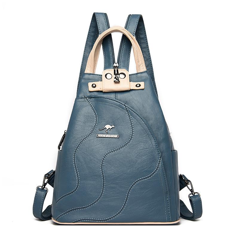 Fashionable Women's Backpack Patchwork Women's Bag Casual Soft Leather Student Backpack
