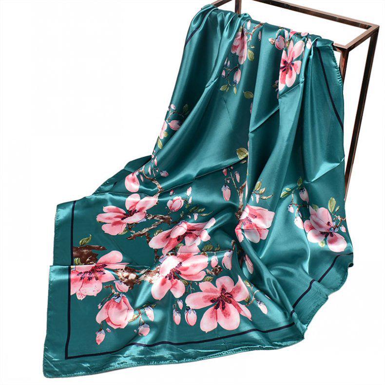 Japanese & Korean Peach Blossoms Silk Print Large Square Scarf
