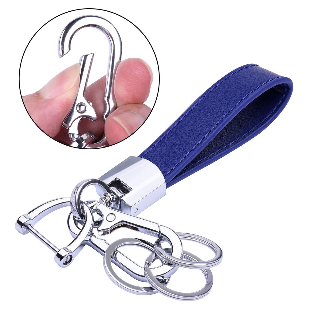 Genuine Leather Car Smart Key Blue [Wisdompro] Keychain, Anti-Loss, Compatible, Stylish, Unisex, (Carabiner Clip)
