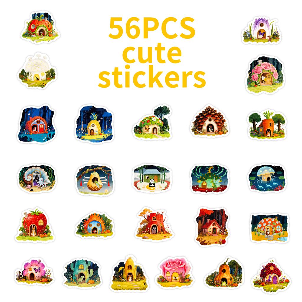 56 Fairy Tale Wind Forest Animal Hut Graffiti Stickers Cute Cartoon Decorative Stickers