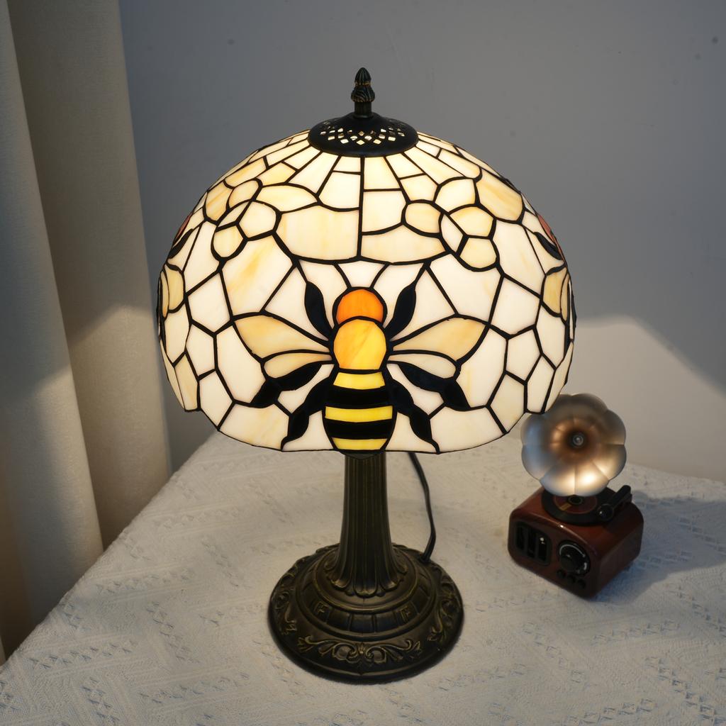 12-Inch Stained Glass Table Lamp with Bee Wave Shell Lampshade Decorative Lighting for Home Office desk lamps