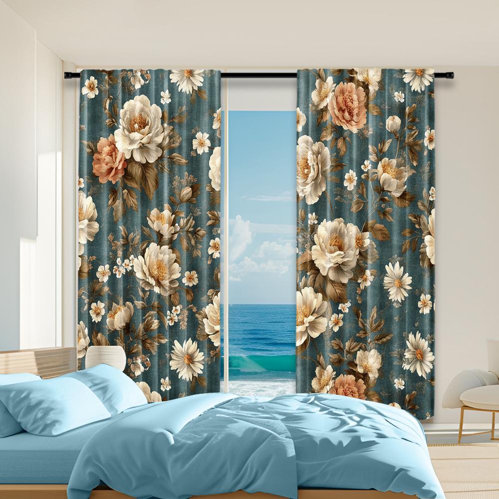 

Versatile Polyester Transparent Curtains Home Decoration Golden Flower Bird Use Bedrooms Living Rooms Set Of 2 Made Sitting Room Decor W100*H70(CM)-Hooks&1PCS