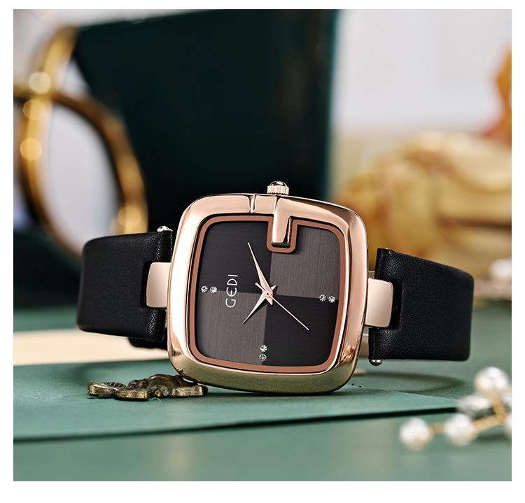 Gedi Luxus Damen-Quarzuhr mit großem Zifferblatt und Lederarmband - Wasserdicht und hochwertiges Design