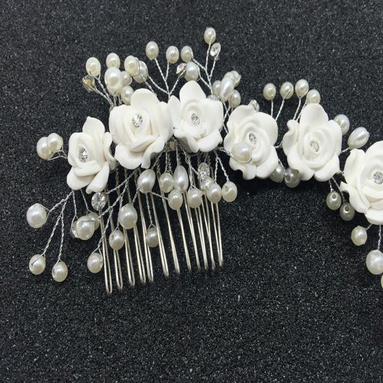 Wedding Hairpin Shiny Rhinestone Flower Decor Alloy Artificial Rhinestone Beads Flower Pearls Vine Headband for Beauty
