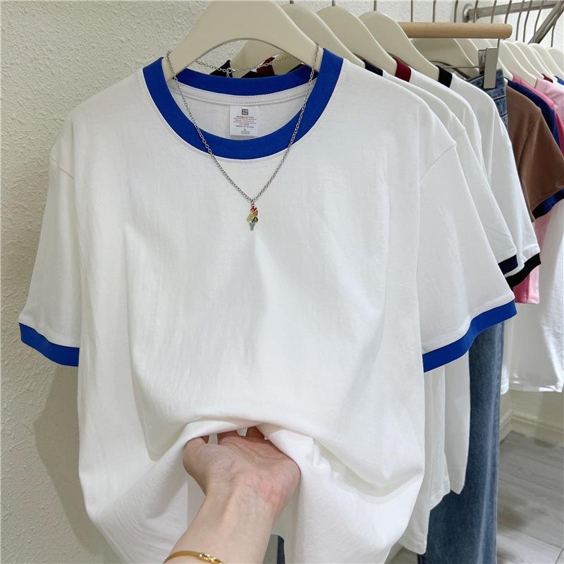 Special Offer, Pure Cotton, Summer New Contrasting Color Splicing Loose Casual Versatile Short-sleeved T-shirt Women's and Men's Couples' Clothing