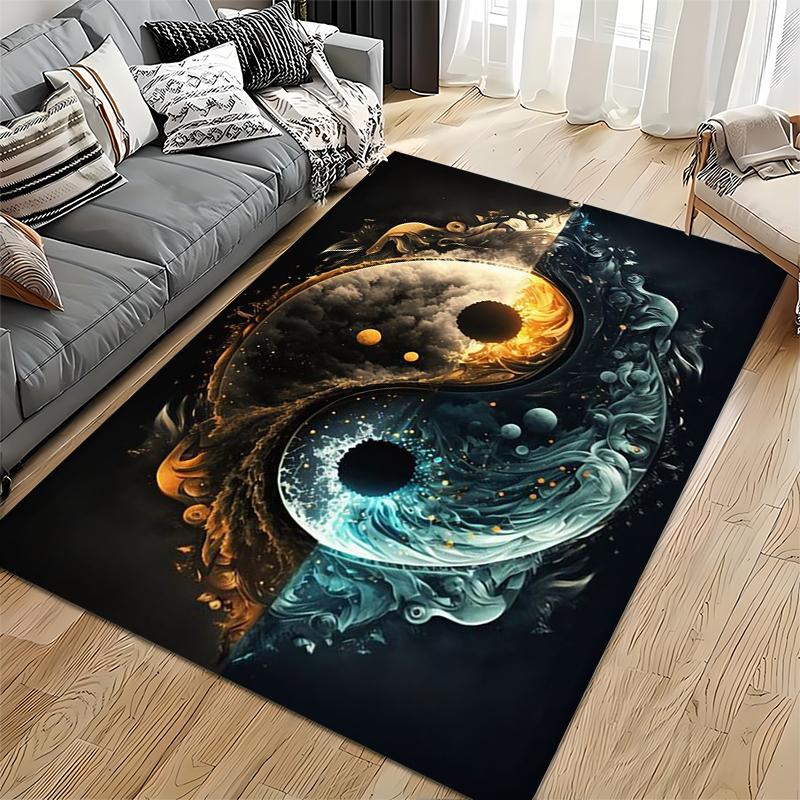 Yin Yang Universe Design Carpet with Fiery and Water Elements Illustration Suitable for Use As an Anti-slip for Living Room Bedroom Sofas