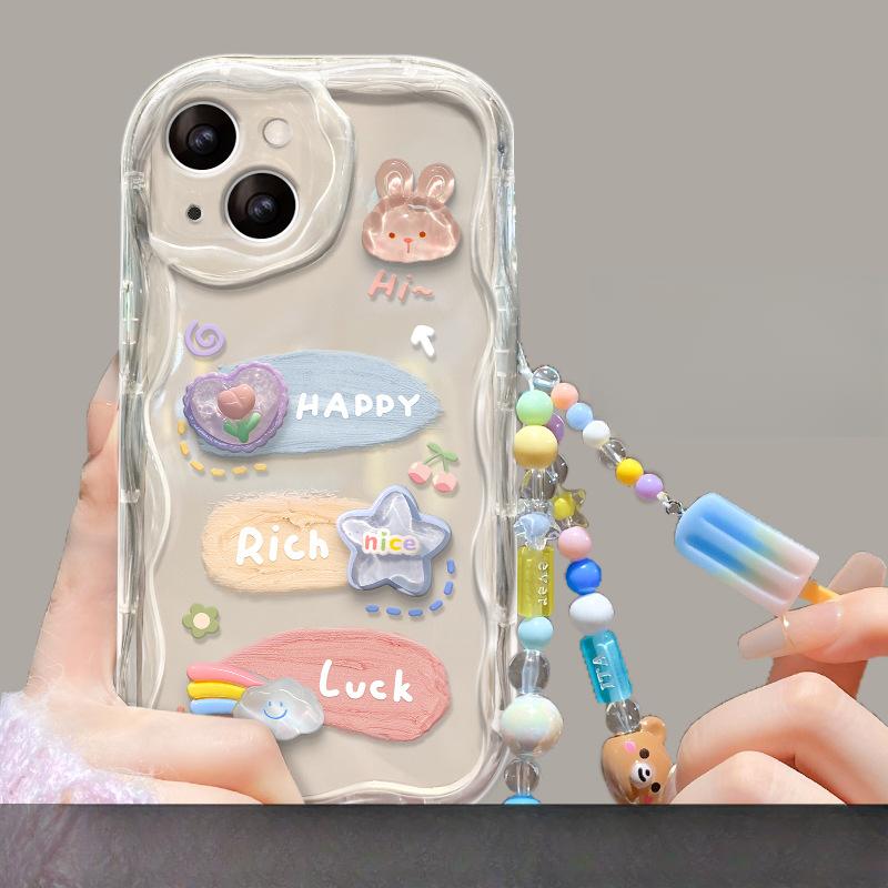 Suitable for Vivos17 Phone Case S16e/15pro, Transparent X90 Paint Three-dimensional Rabbit Y52s, Cute Chain Soft