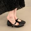 Temperament small square head evening breeze shallow mouth word with small leather shoes children low heel commuting soft sole Mary Jane single shoe