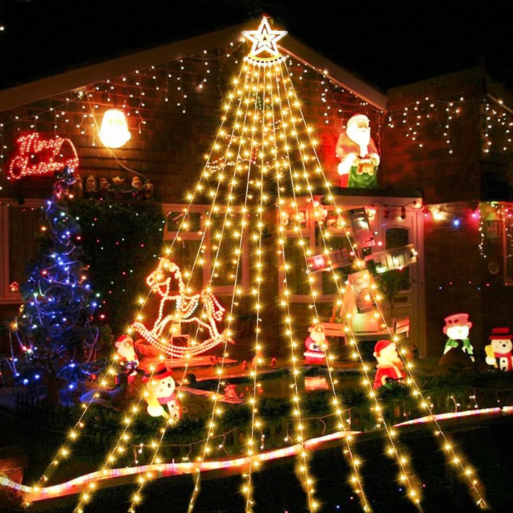 8 Modi LED Lichterkette 350 LEDs 9 Drähte * 36 LEDs IP44 Wasserfall Deko Weihnachtsbaum Beleuchtung Innen Außen