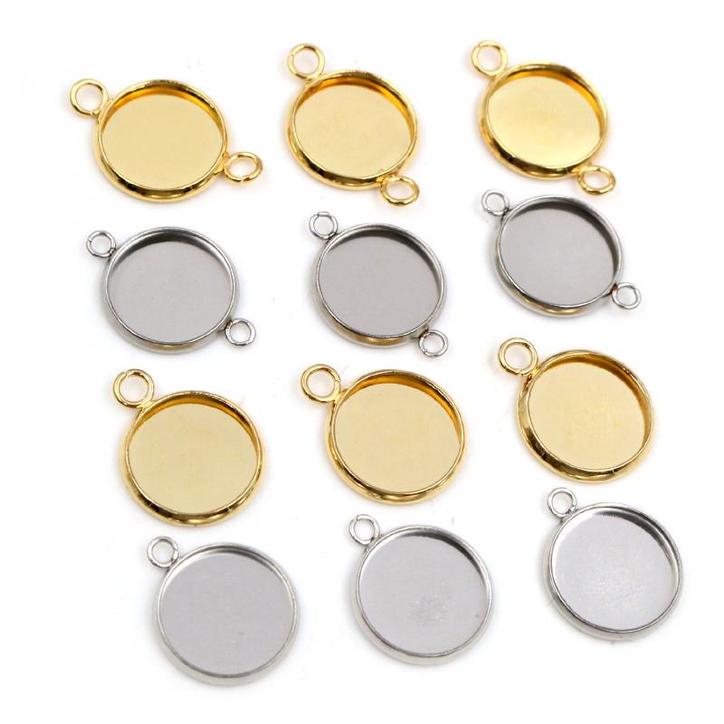 New 20pcs 12mm Inner Size Stainless Steel Gold Plated Single/Double Loop Style Cabochon Base Cameo Setting Charms Pendant Tray