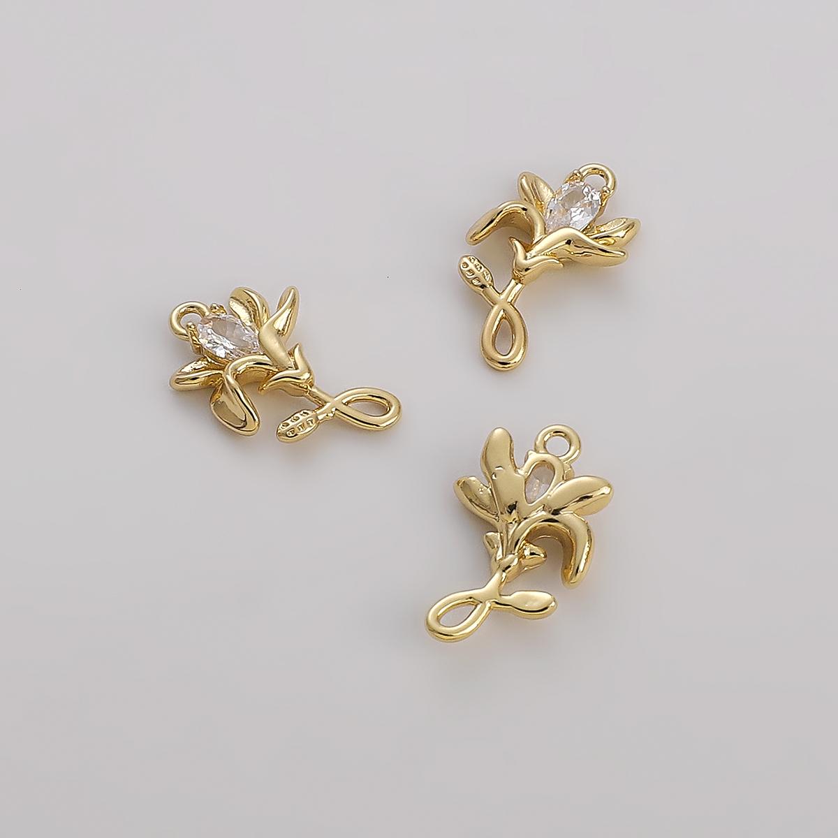 

1 шт. латунная хризантема, роза, лилия, тюльпан, цветы, подвеска с цирконом для изготовления серег, ожерелья 10x16mm 1pc/bag
