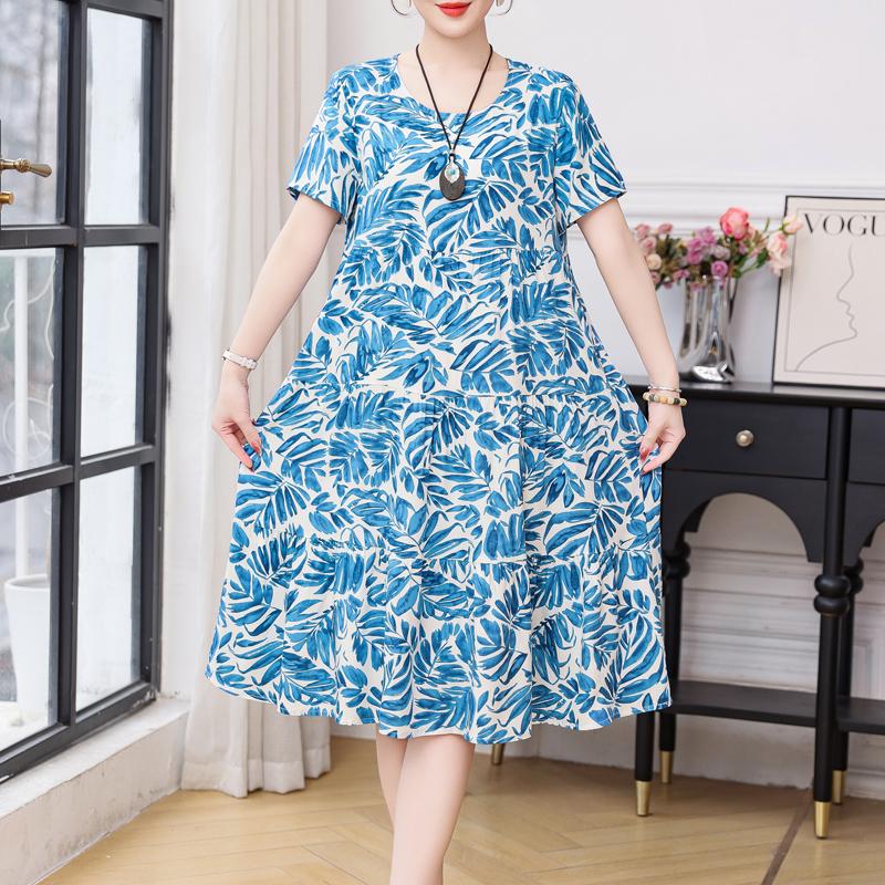 Dress Women Summer Sundress Casual Short Sleeve Dress Vestidos Female O-Neck Robe Oversized Bohemian Dresses