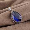 Blue Sapphire Gemstone Silver Pendant 1.8" , 925 Sterling Silver Jewelry, Partywear Pendant, Valentine's Day Gift For Wife PP-65-6