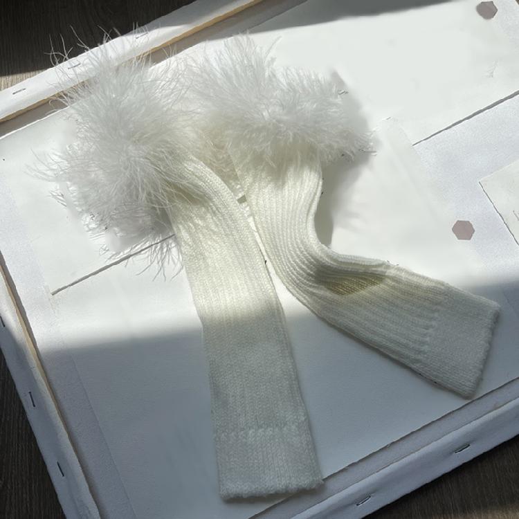 Punk Sleeve Feathered Gloves Wrist Warmer for Costume Party Short Mitten